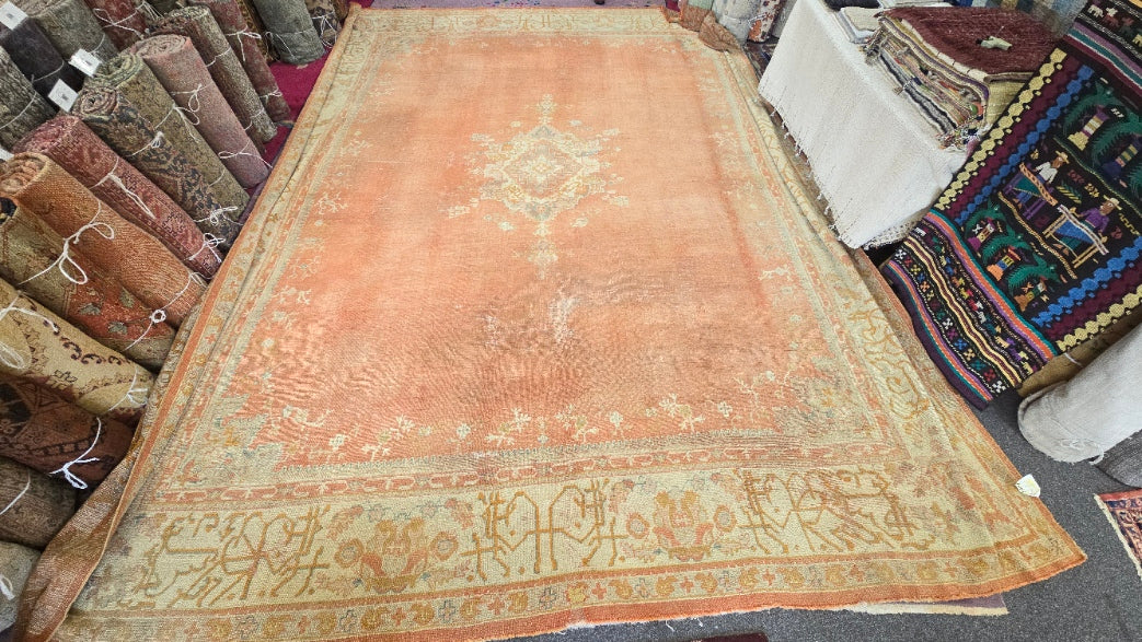 Antique Turkish Oushak Rug – Hand-Knotted Wool 13 x 16.4 (Circa 1930) #10515
