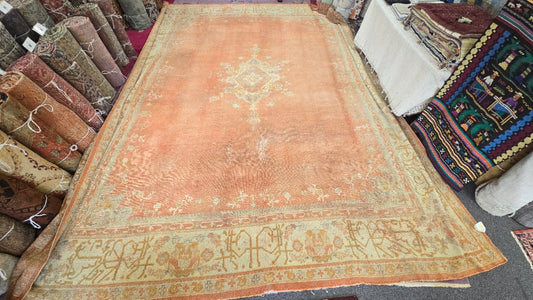 Antique Turkish Oushak Rug – Hand-Knotted Wool 13 x 16.4 (Circa 1930) #10515