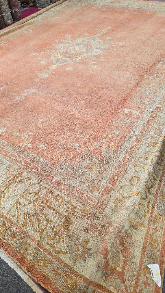 Antique Turkish Oushak Rug – Hand-Knotted Wool 13 x 16.4 (Circa 1930) #10515