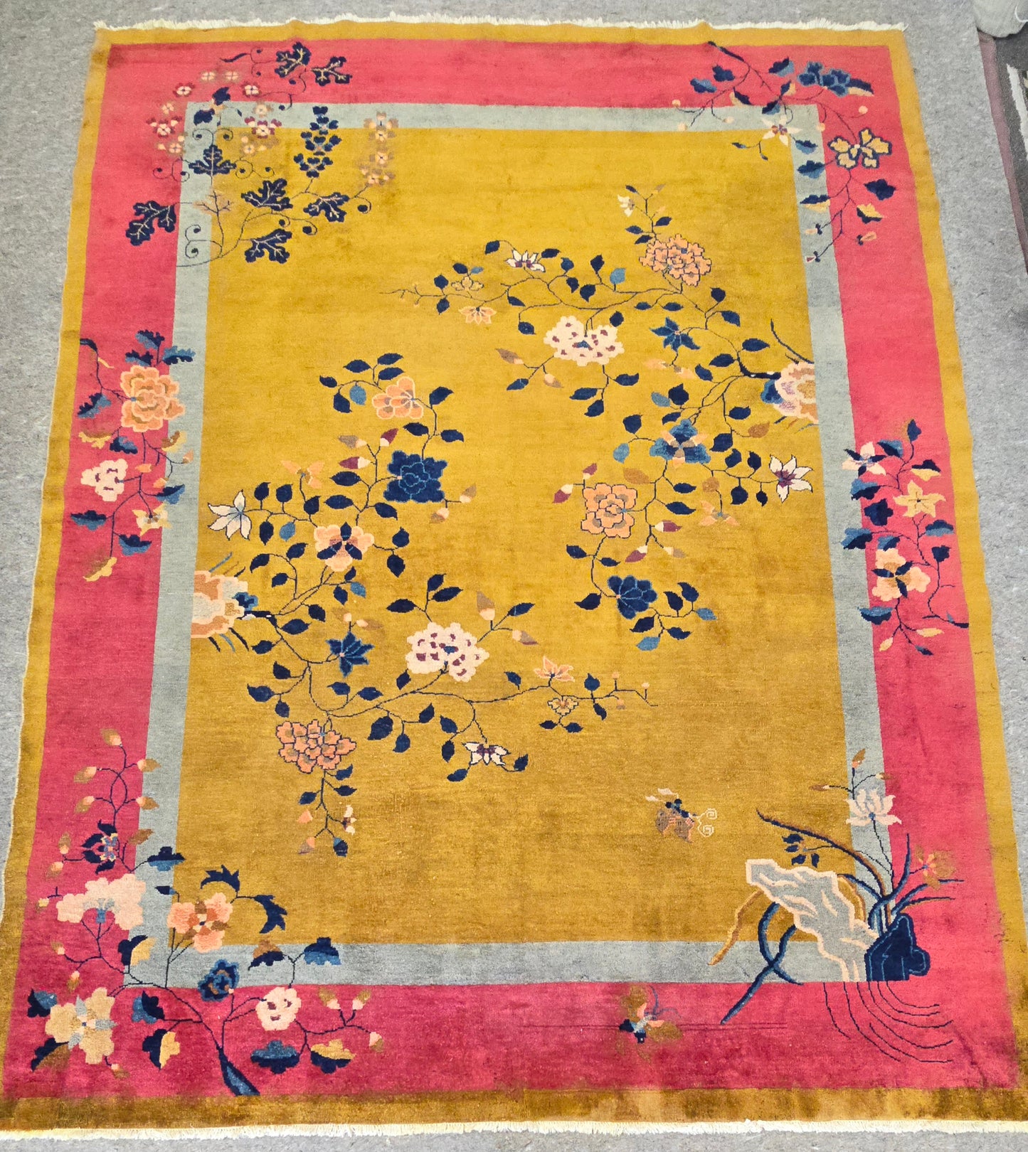 1920s Art Deco Yellow Nichols Chinese Rug  9x11.6