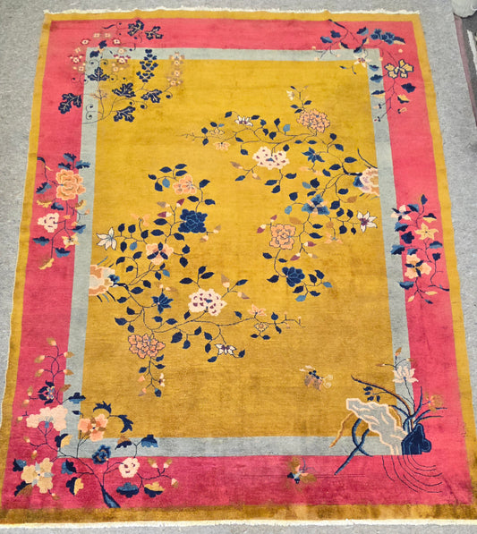 1920s Art Deco Yellow Nichols Chinese Rug  9x11.6