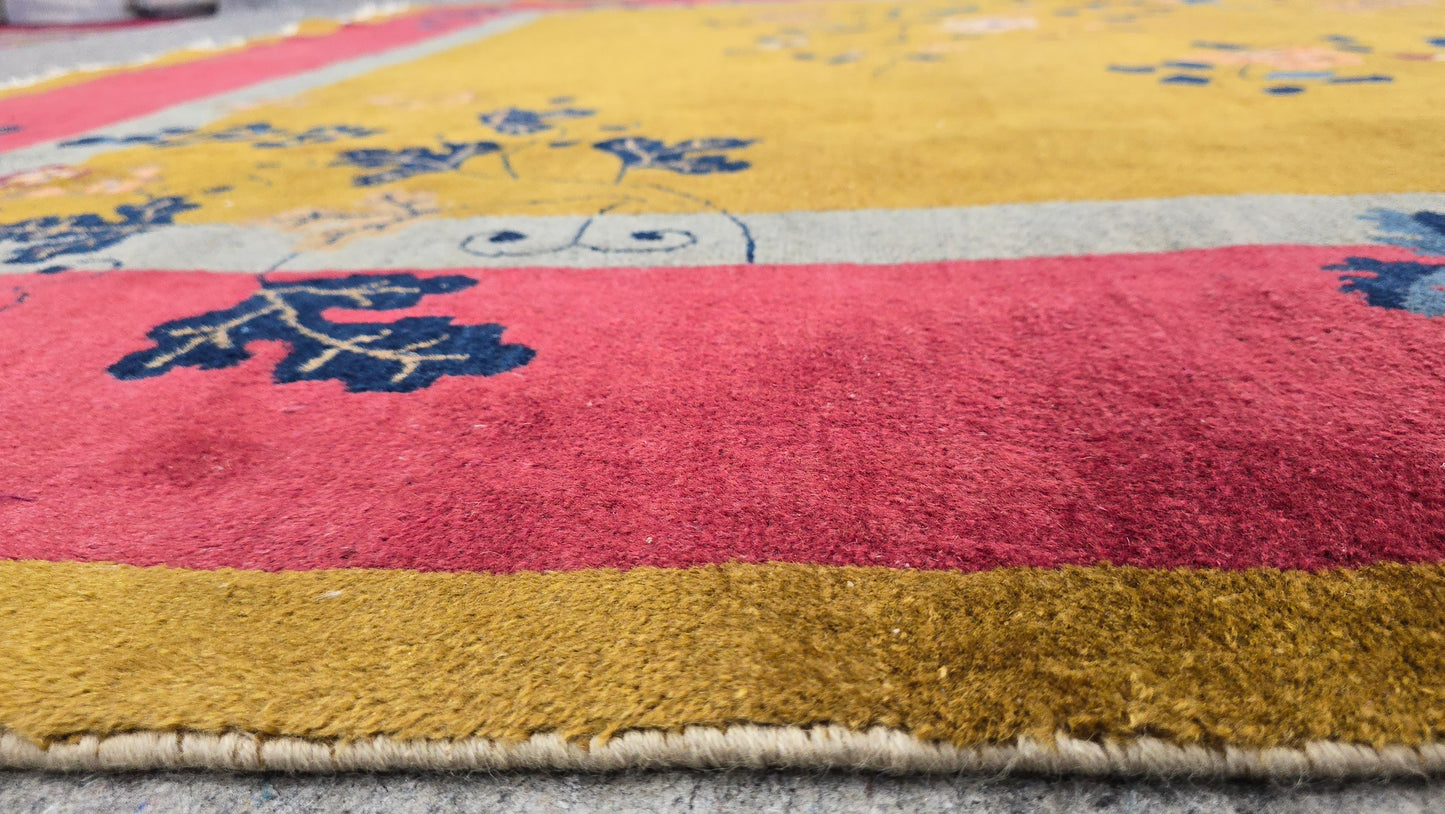 1920s Art Deco Yellow Nichols Chinese Rug  9x11.6