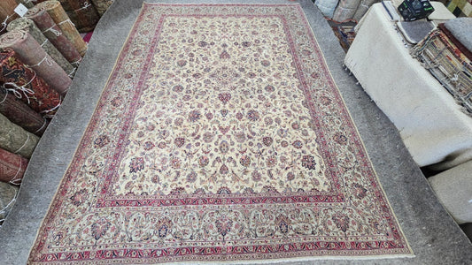 Antique Persian Kirman Rug – Hand-Knotted Wool Area Rug (9 x 13) – Floral Design