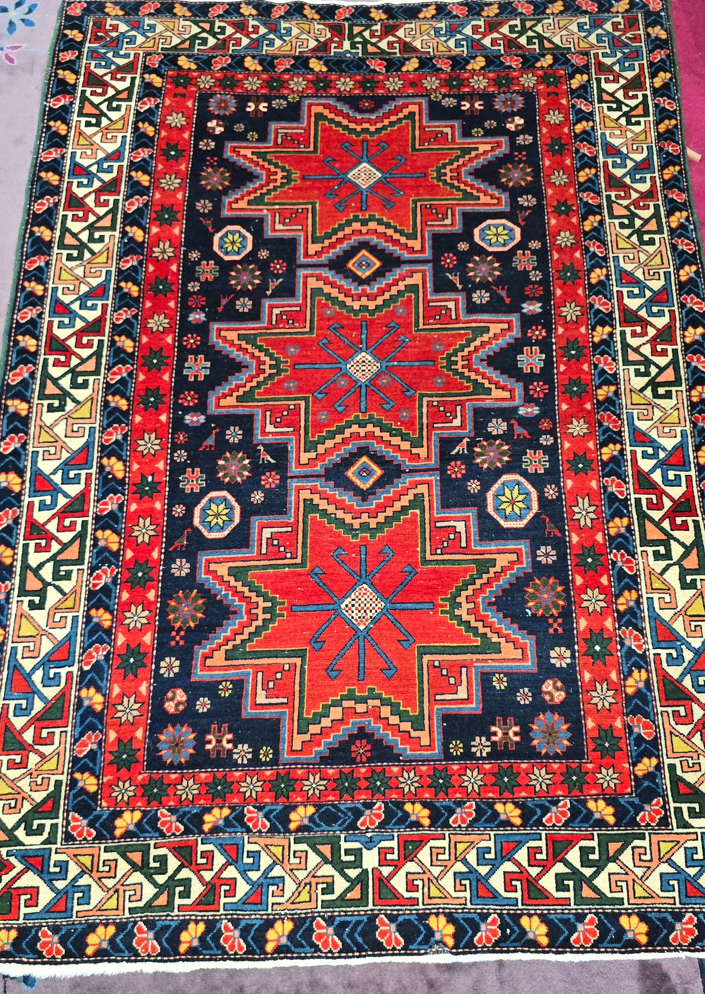 Antique Kazak Rug –Circa 1940| 4.3 x 6 ft Full-Pile Caucasian Rug