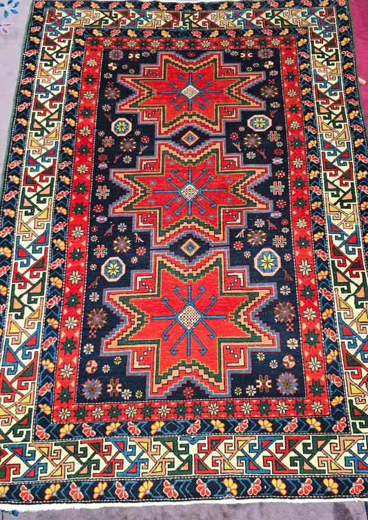 Antique Kazak Rug –Circa 1940| 4.3 x 6 ft Full-Pile Caucasian Rug