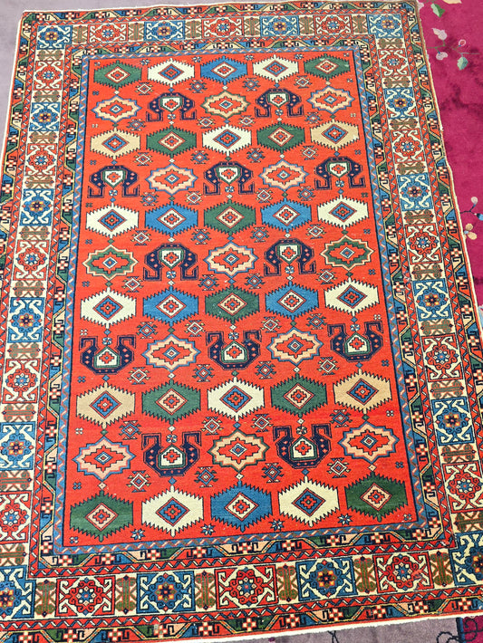 Antique Kazak Rug –Circa 1940| 4.5 x 6.5 ft Full-Pile Caucasian Rug (Copy)