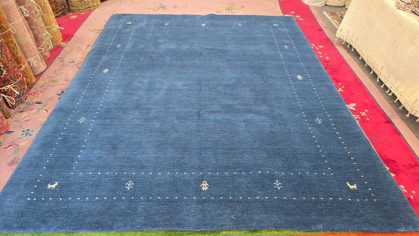 Handwoven Blue Gabbeh Rug – Minimalist Elegance (8 x 10)