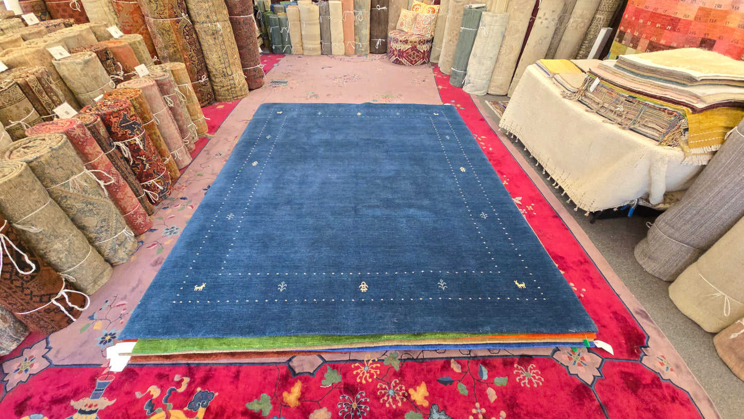 Handwoven Blue Gabbeh Rug – Minimalist Elegance (8 x 10)