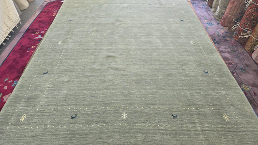 Handwoven Sage Green Gabbeh Rug – Minimalist Elegance (8 x 10)