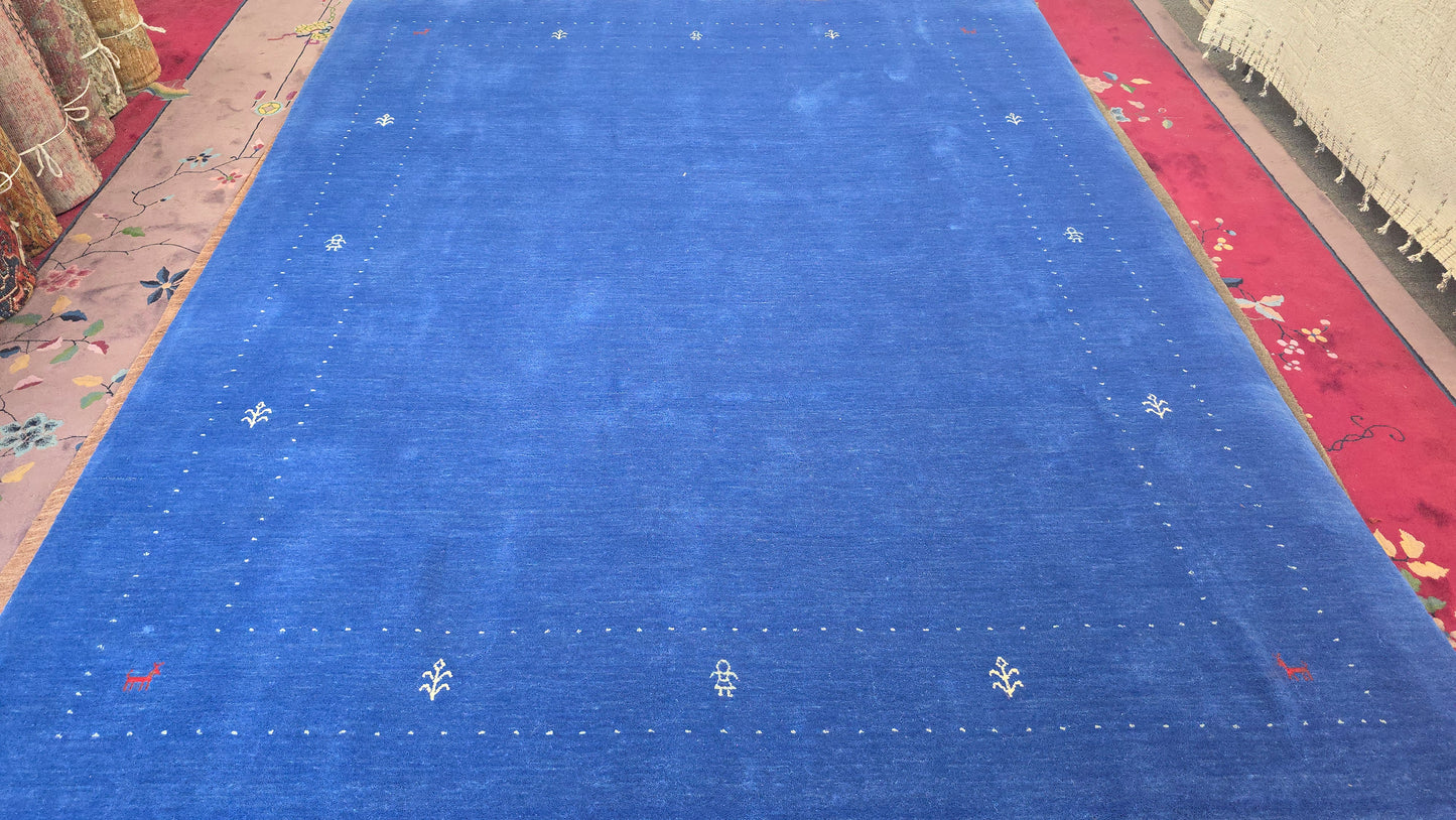 Handwoven Ocean Blue Gabbeh Rug – Minimalist Elegance (8 x 10)