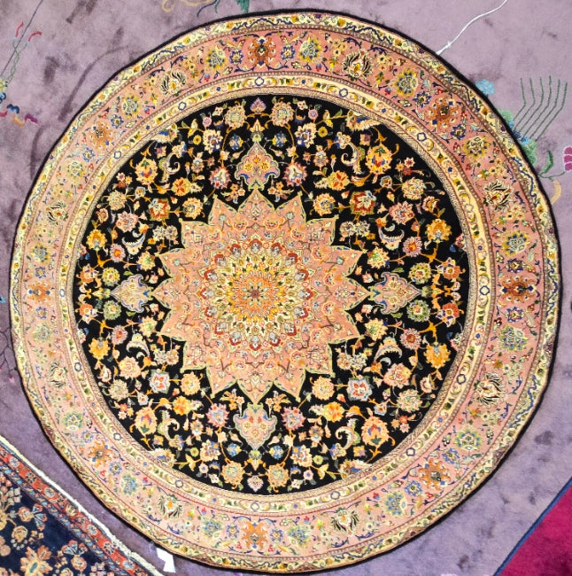 Vintage Qum Round Persian Rug –Round Handwoven Wool Area Rug (6 x 6') #10566)