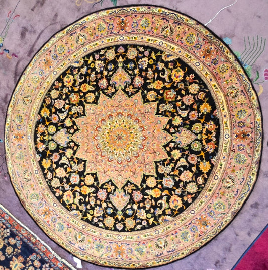 Vintage Qum Round Persian Rug –Round Handwoven Wool Area Rug (6 x 6') #10566)