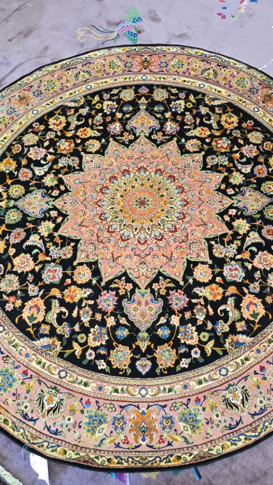 Vintage Qum Round Persian Rug –Round Handwoven Wool Area Rug (6 x 6') #10566)