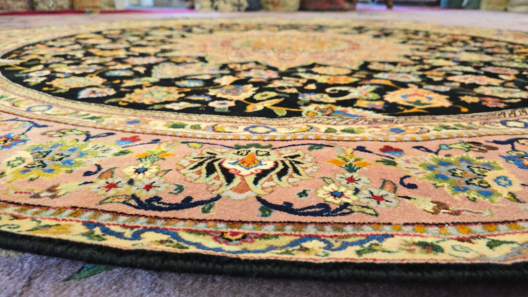 Vintage Qum Round Persian Rug –Round Handwoven Wool Area Rug (6 x 6') #10566)