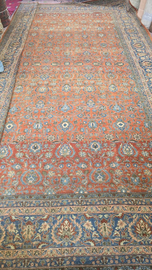 Antique Palace Size Persian Tabriz Rug – Hand-Knotted Floral Area Rug (11.8 x 20)