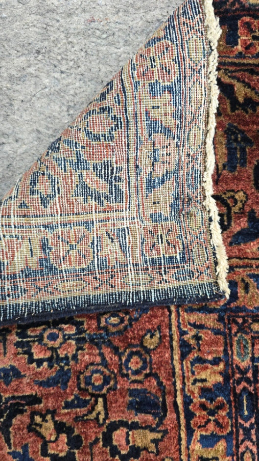 Antique Blue Mahajaran Sarouk Rug – Hand-Knotted Persian Wool,  9.1 x 12.8 ft – Rare Navy Floral Design (#10569)