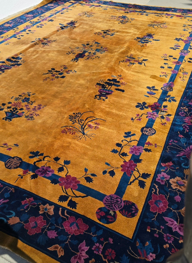 1920s Art Deco Nichols Chinese Rug 12 x 17.2 Palace size