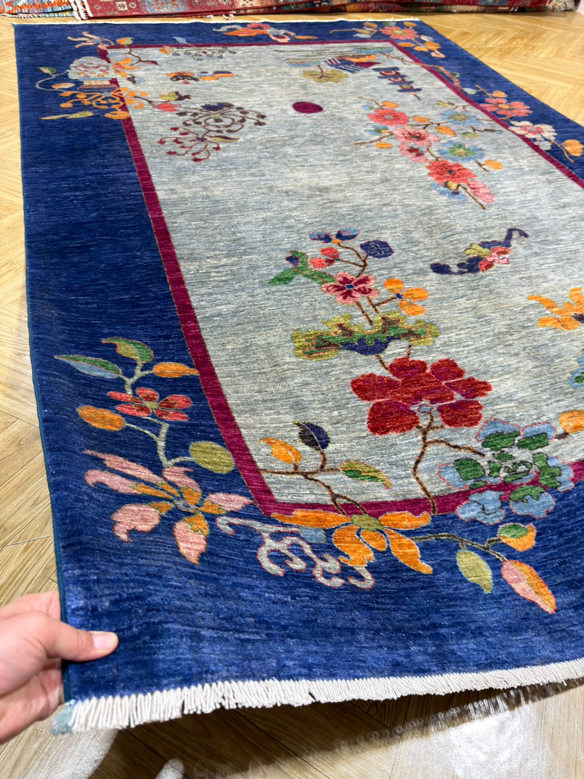 Floral Nichols Design Rug | Art Deco Wool Carpet | By John Ahmad (6x9) #10482