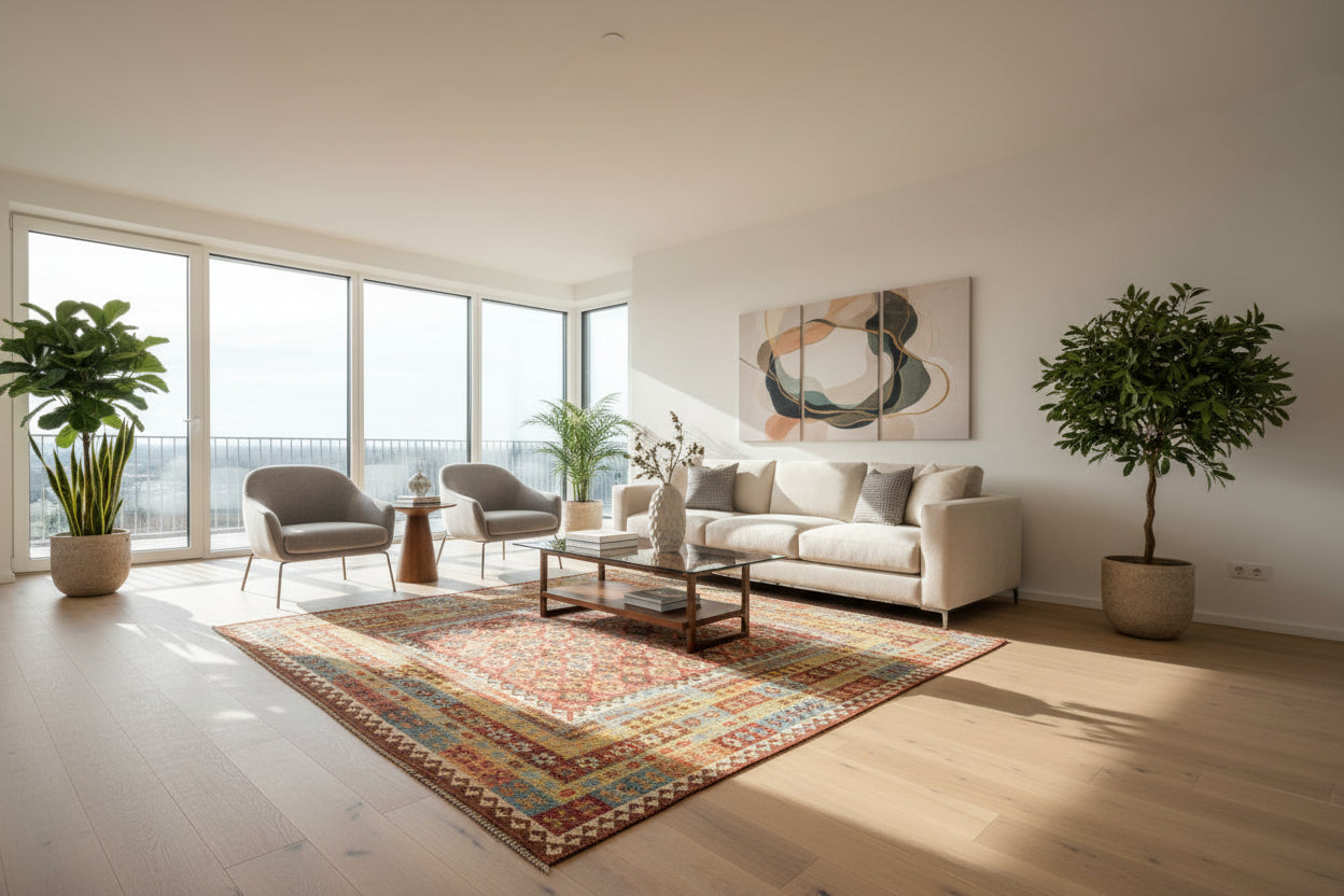 New Afghan Colorful Kilim – Handwoven Wool Rug, 10 X 13 ft – Tribal Geometric Design (#5845)