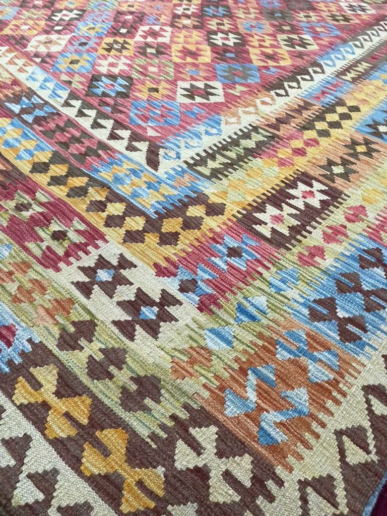 New Afghan Colorful Kilim – Handwoven Wool Rug, 10 X 13 ft – Tribal Geometric Design (#5845)