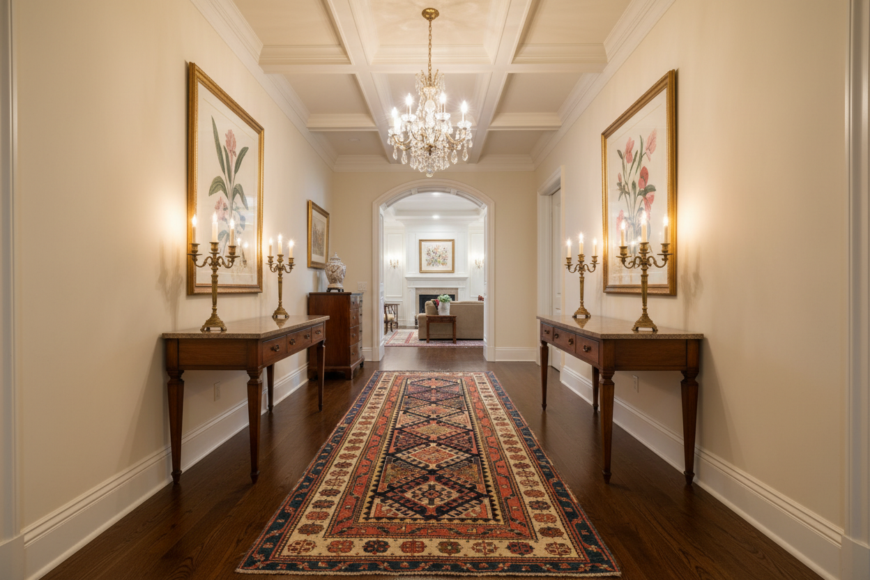 Antique Kazak Runner in Living Room