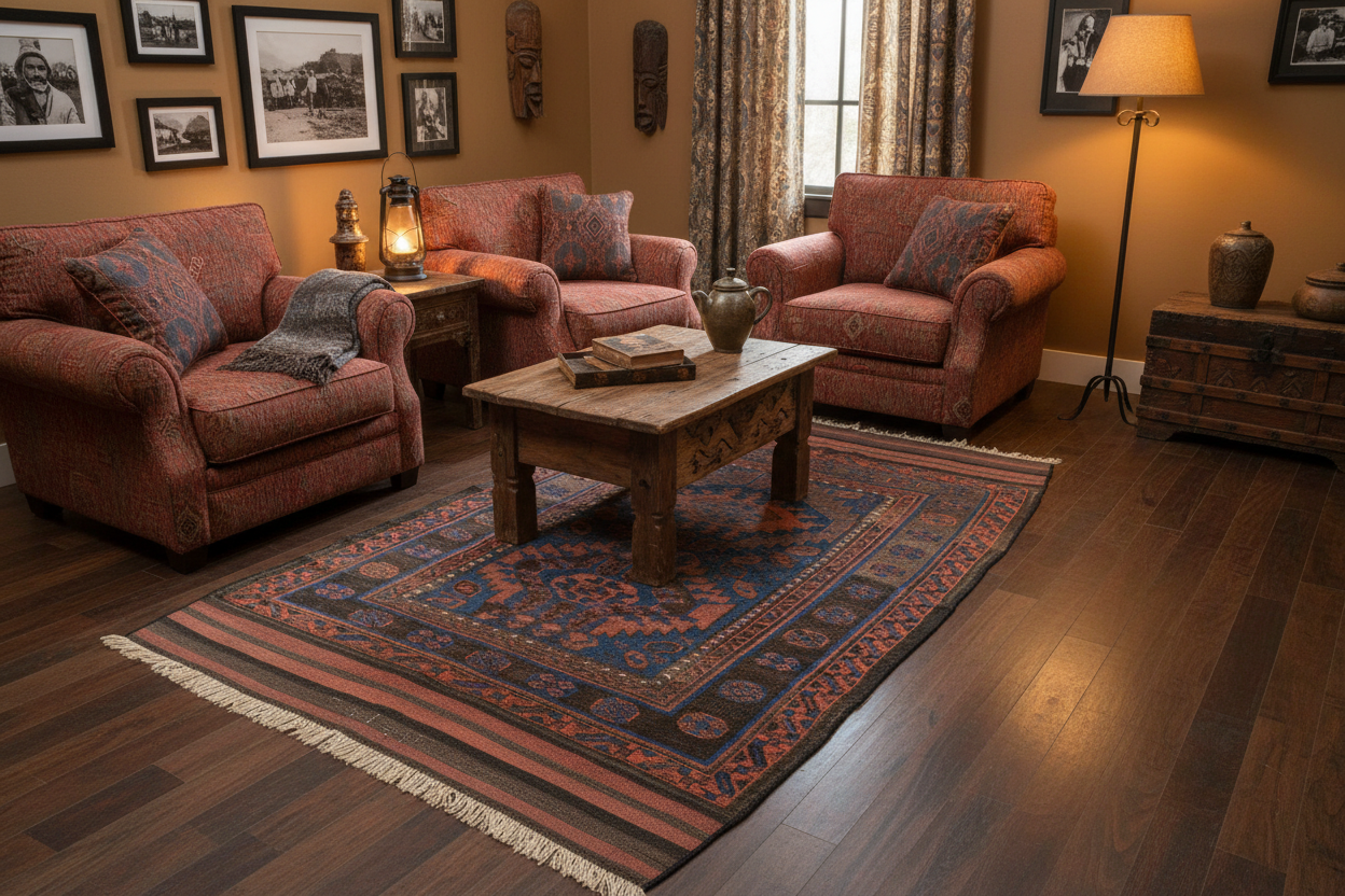 Antique Mushwani Baluch Rug in Living Room