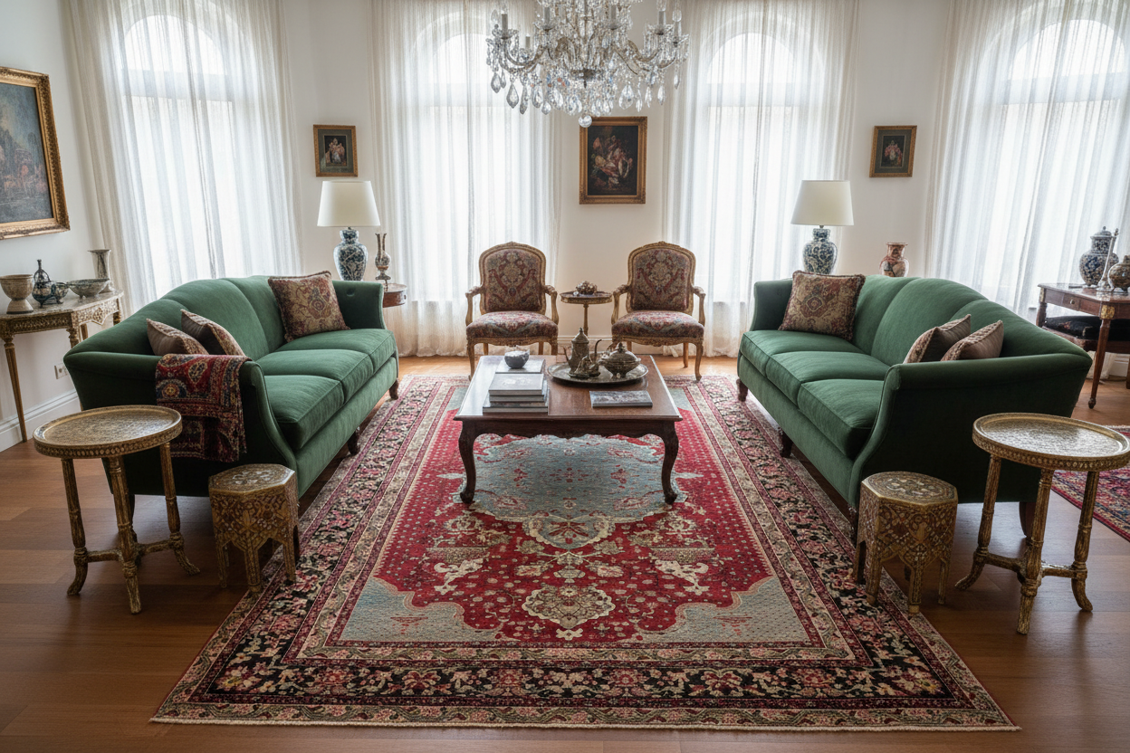 Antique Turkish Kayseri Rug in Living Room