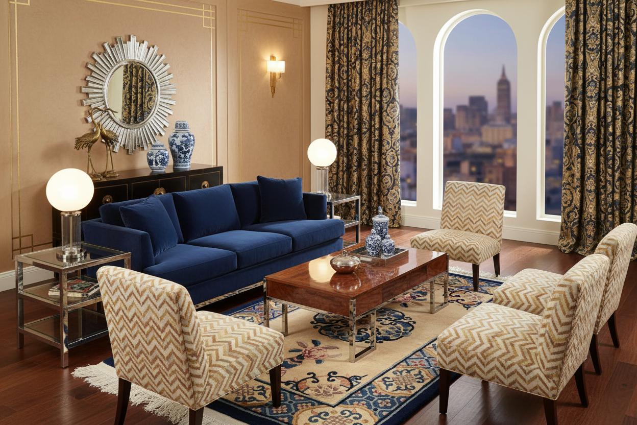 Art Deco Chinese Rug in Living Room