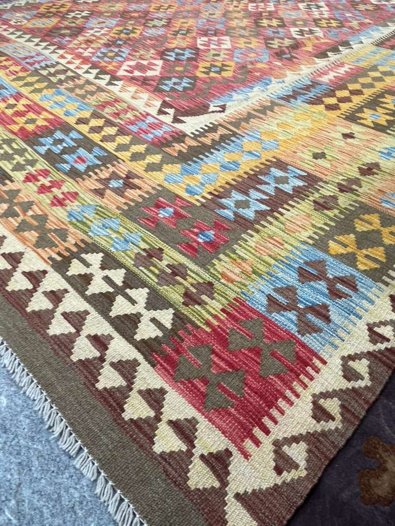 New Afghan Colorful Kilim – Handwoven Wool Rug, 10 X 13 ft – Tribal Geometric Design (#5845)