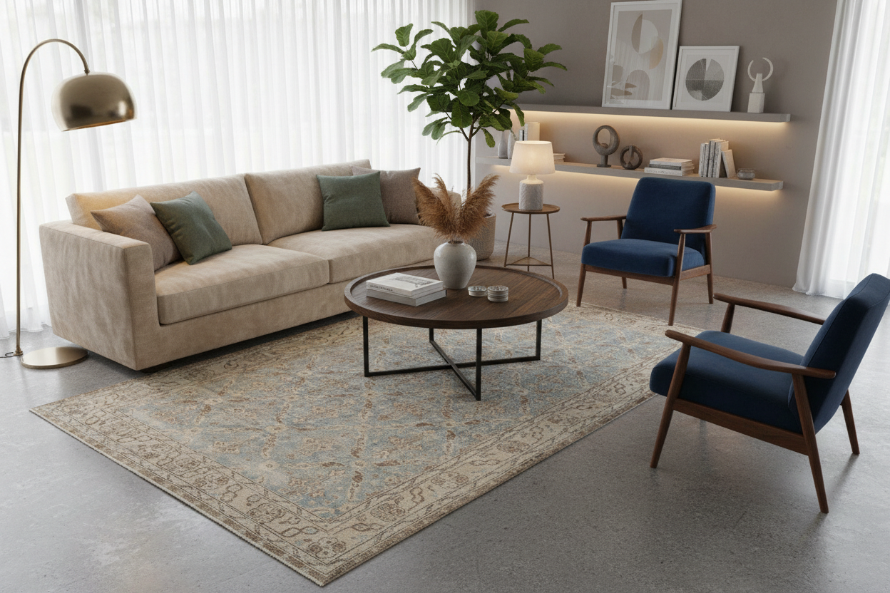 Channick Distressed Turkish Rug in Living Room