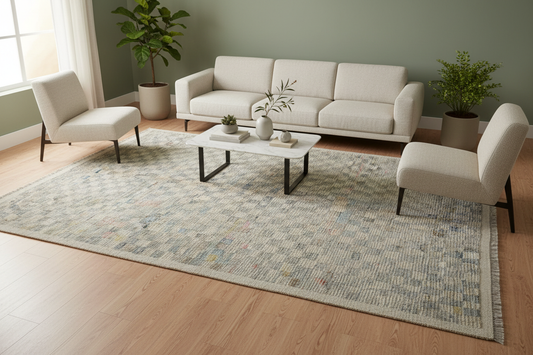 Checkered Afghan Rug in Living Room