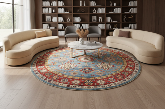 Circular Kazak Rug in Living Room