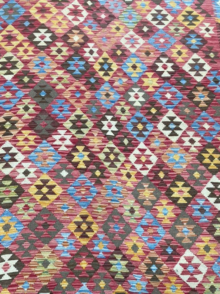 New Afghan Colorful Kilim – Handwoven Wool Rug, 10 X 13 ft – Tribal Geometric Design (#5845)