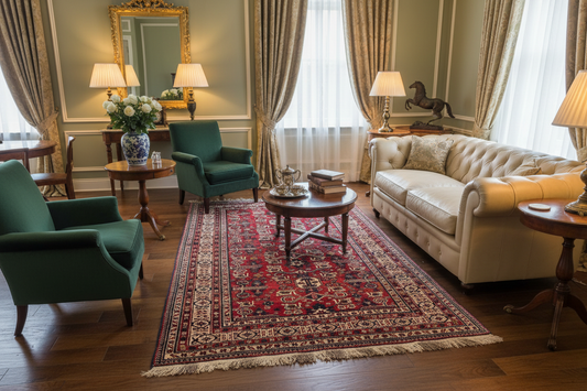 Early 20th Century Antique Shirvan Rug in Living Room
