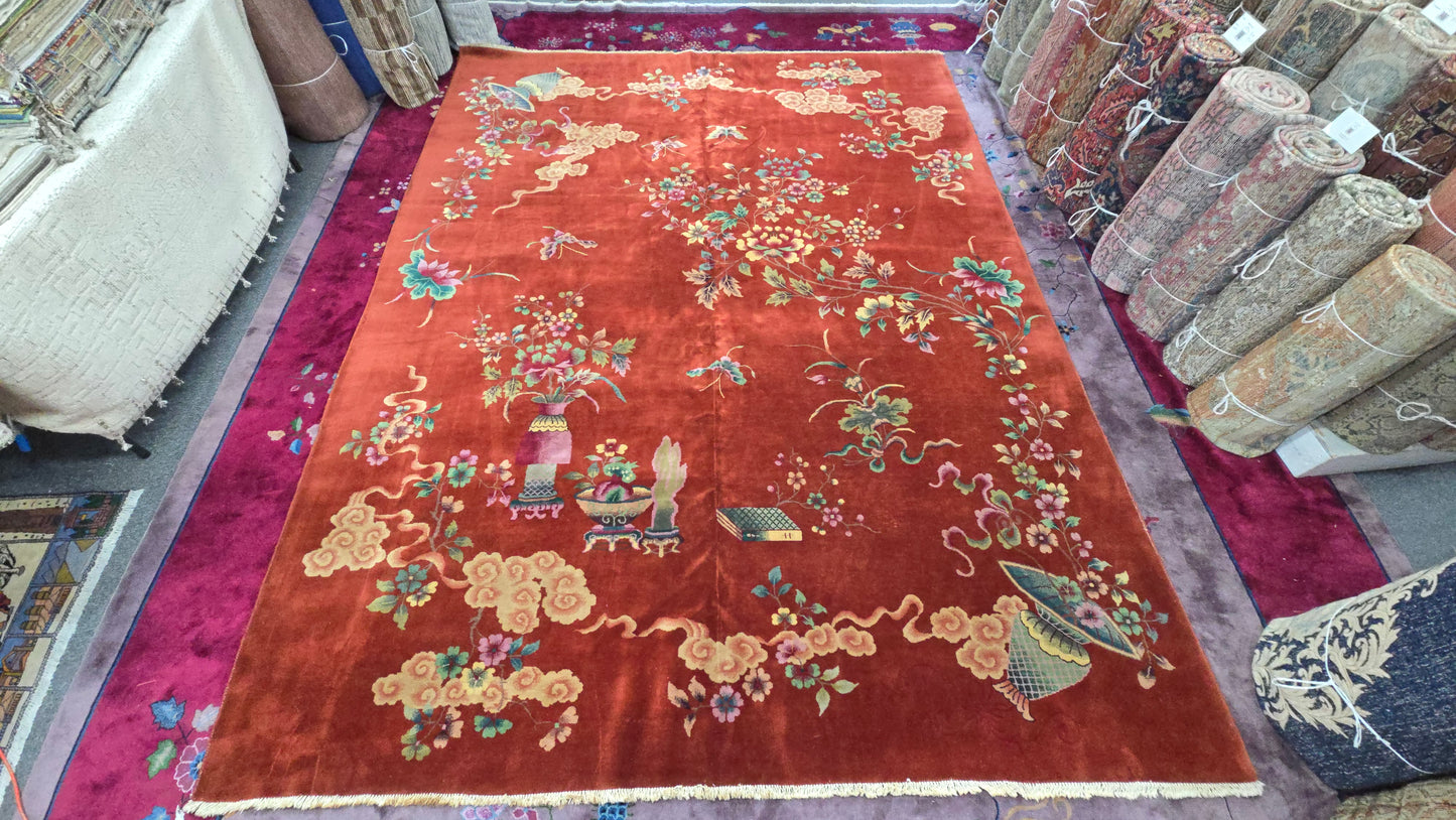 1920s Art Deco Nichols Chinese Rug 9x11.6 )