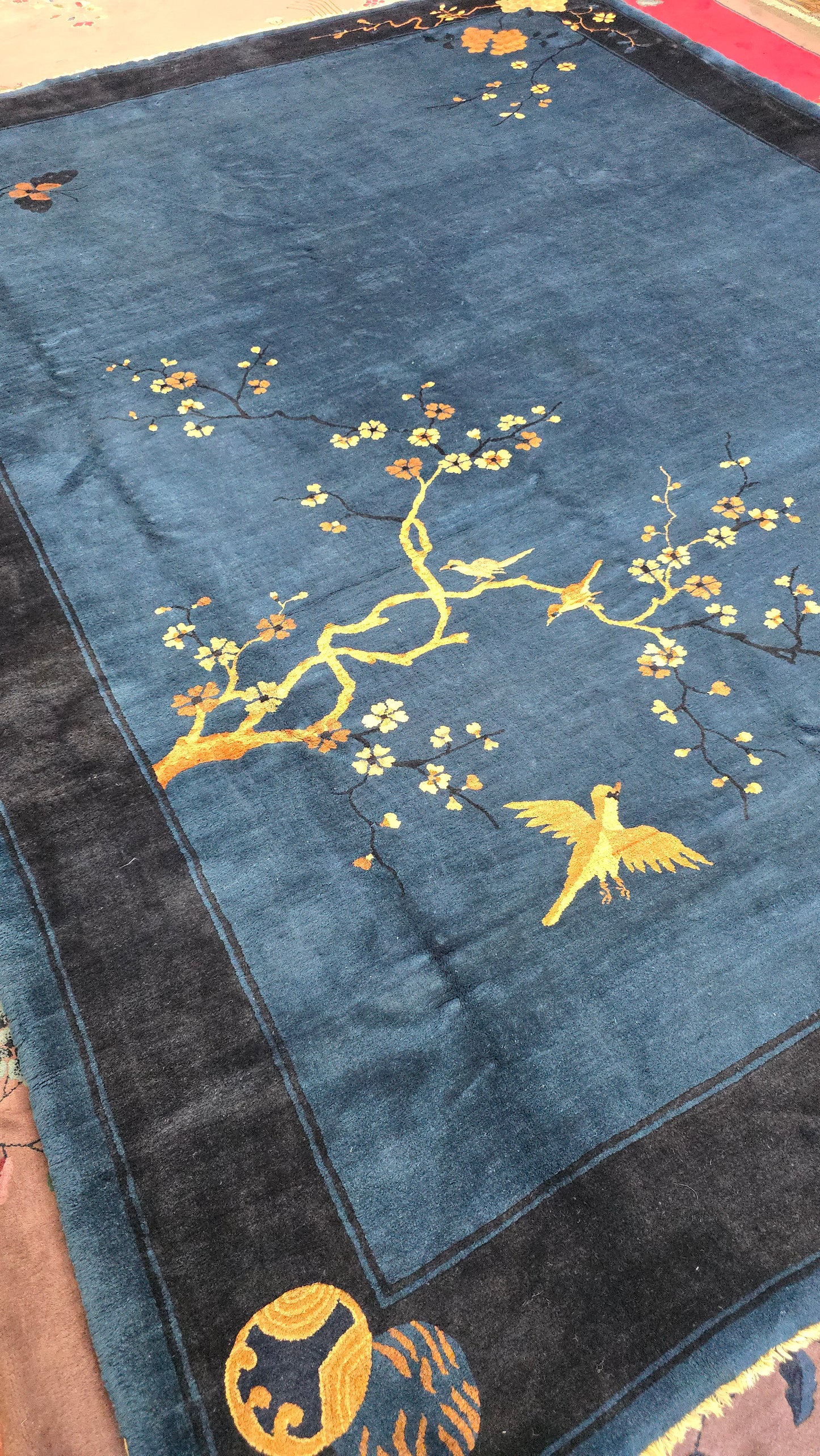 1920s Art Deco blue Nichols Chinese Rug 9x11.6