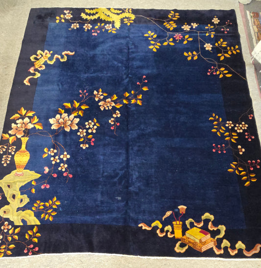 1920s Art Deco Blue Nichols Chinese Rug  10x12