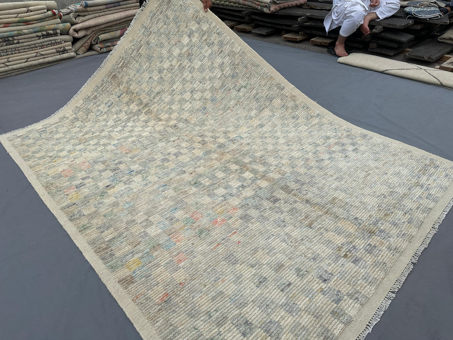 Checkered Handwoven Afghan Rug - 5.4x8