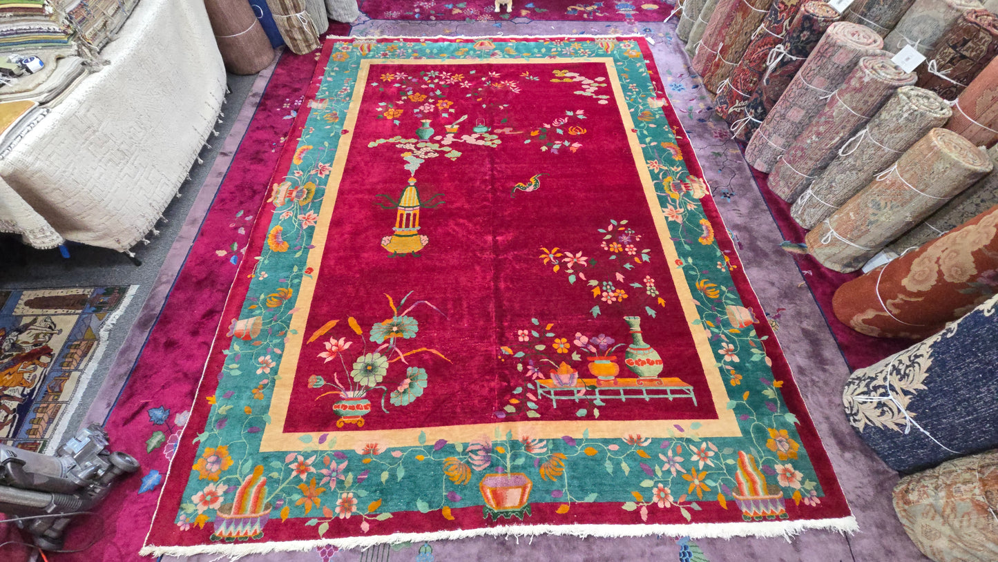 1920s Art Deco Nichols Chinese Rug 9x11.6