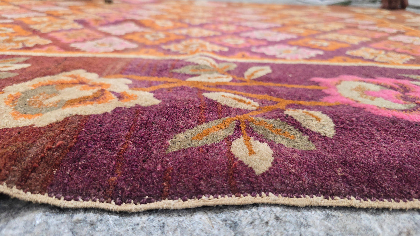 Floral Antique Tibetian Rug | Art Deco Wool Carpet | Circa 1920s-1930s (4x5)