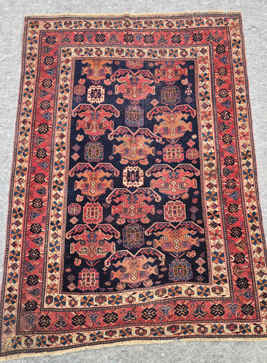 Antique Afshar Rug – Handwoven Tribal Persian Wool Carpet (4.1 x 5.10 ft) (27819)