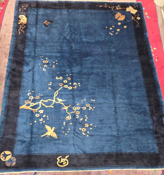 1920s Art Deco blue Nichols Chinese Rug 9x11.6