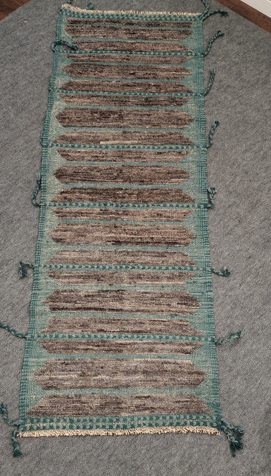 Dark Turquoise Moroccan Wool Runner – Handwoven 2.9 x 8 Tribal Design Rug