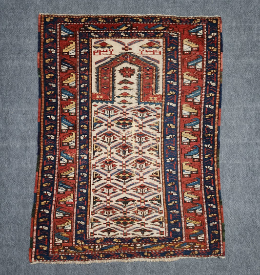 Antique Shirvan Prayer Rug – Handwoven Wool (Late 19th Century) | 3' x 4'