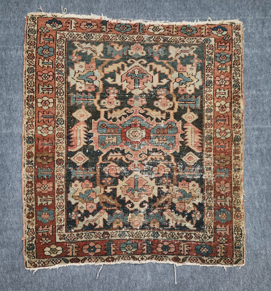 Antique Persian Karaja Rug – Handwoven Wool (Early 20th Century) | 3'7" x 4'1"