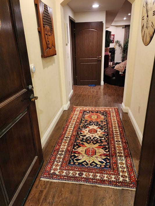 Antique Caucasian Karabagh Runner – Handwoven Wool Rug (Circa 1900, 3.7 x 7 ft)