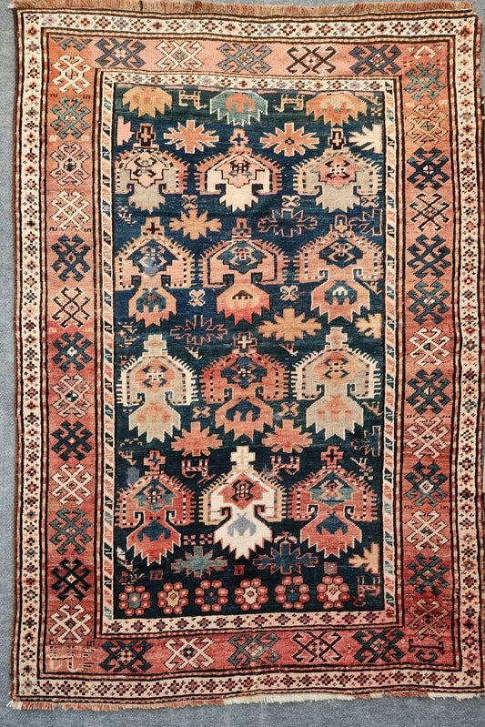 Antique Caucasian Karabagh Rug – Handwoven Wool Tribal Carpet (4.9 x 6.11 ft)